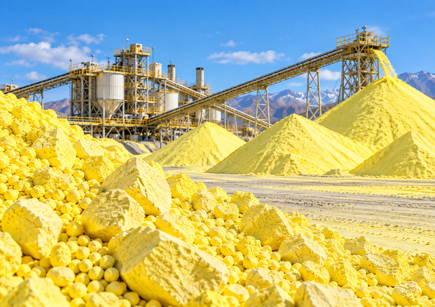 Clear granular sulfur stockpiles at an industrial processing facility